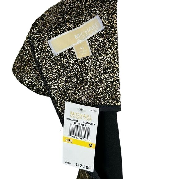 Michael Kors Gold Foil Cap Sleeve Flounce Cocktail Dress, Size M, NWT - Picture 9 of 12